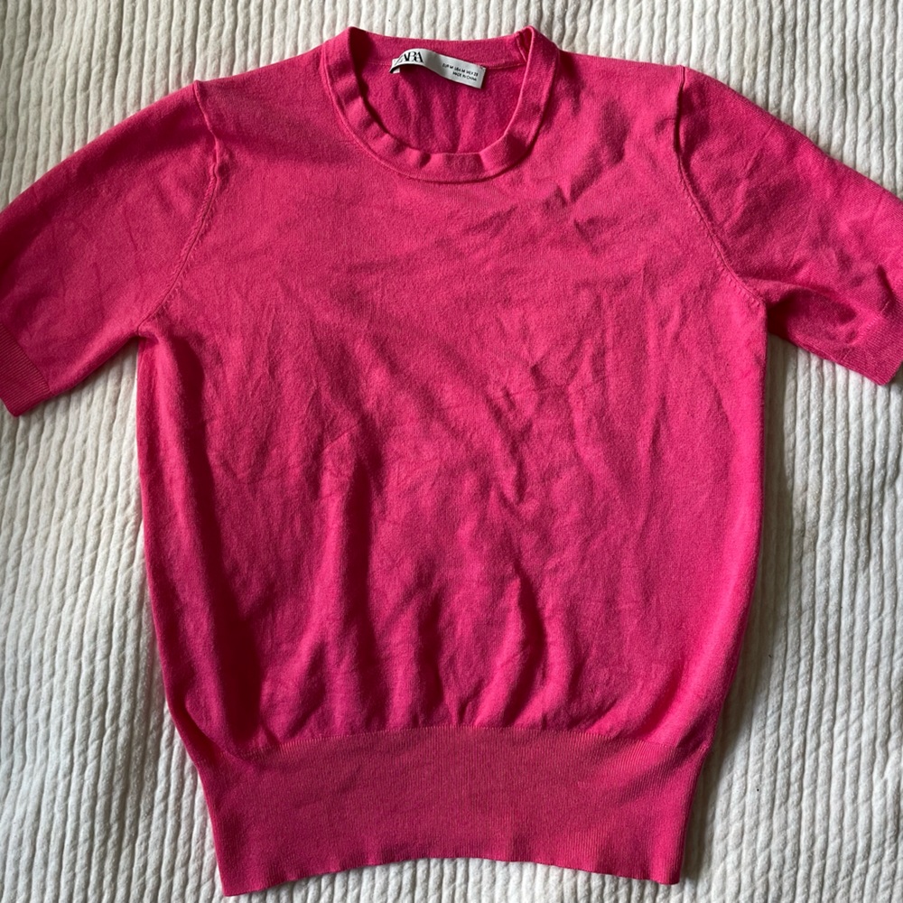 NWOT Zara Basic Knit Short Sleeve Sweater - Picture 3 of 4